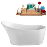 Streamline - 67" Streamline N-822-67FSWH-FM Soaking Freestanding Tub With Internal Drain - This Streamline 67" modern freestanding slipper tub can hold up to 69gallons of water. FREE Bamboo Bathtub Caddy Included in Purchase! It's sleek shape and glossy white finish will add a luxurious feel to any bathroom. This tub is designed with an internal drain to save space and keep it's sleek look.
