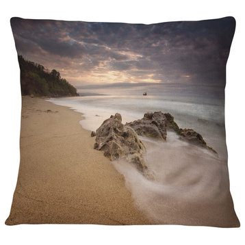 Peaceful Seashore with White Waves Beach Photo Throw Pillow, 16"x16"