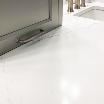 Gray Bathroom with Custom Artic White SteamSpa Shower