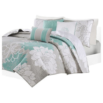 Madison Park Sateen Printed 6-Piece Coverlet Set, Full/Queen