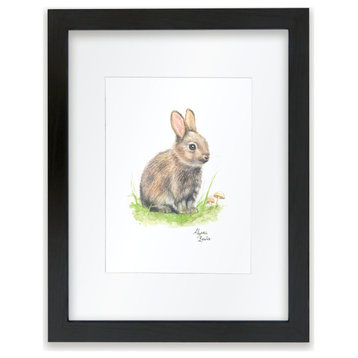 "Woodland Tinies" Rabbit Individual Framed Print, With Mat, Black, 18"x24"