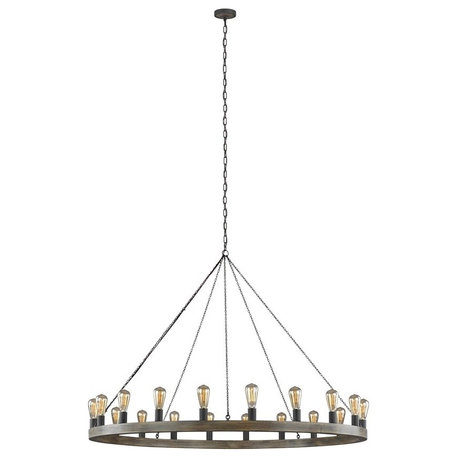 Feiss 20 Light Avenir Chandelier, Weathered Oak Wood/Antique Forged Iron