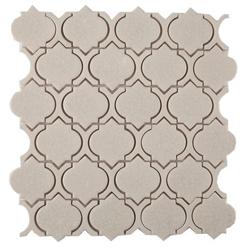 12"x11"Crackled Glass Mosaic Tile, Alabaster, Arabesque, Set of 5