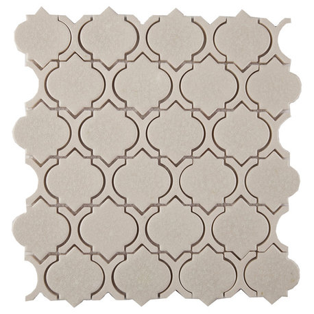 12"x11"Crackled Glass Mosaic Tile, Alabaster, Arabesque, Set of 5