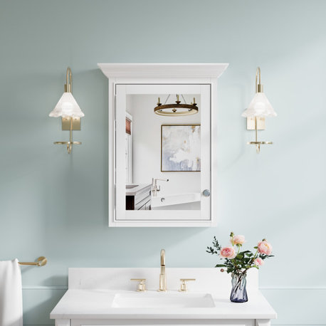 Handmade Solid Wood Wall-Mounted Mirrored Medicine Cabinet, White, 24"x30"