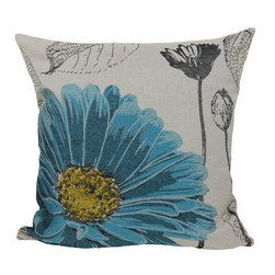 Xia Home Fashions - Flower Emboridery Collection with Feather Filled Pillow, Blue, 18"x18" - Decorative Pillows