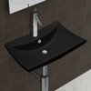 vidaXL Ceramic Basin w/ Overflow&Faucet Hole 24"x17.3" Black Bathroom Sink