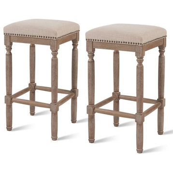 New Pacific Direct Ernie 26.5" Fabric Counter Stool in Cream (Set of 2)