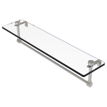 22" Glass Vanity Shelf with Integrated Towel Bar, Satin Nickel