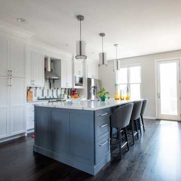 White Kitchen with Large Gray Center Island