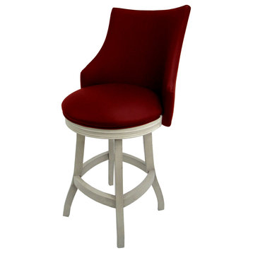 Swivel Wood Counter Bar Stool 26", Bellissima, Red - Antique White