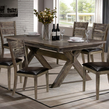 Ananke 7 Piece Rustic Walnut Wood Rectangle Dinette Dining Room Table & 6 Chairs