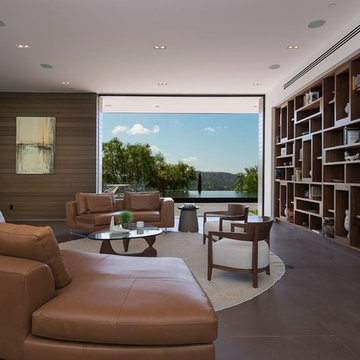 Benedict Canyon Beverly Hills luxury living room with floor to ceiling sliding g