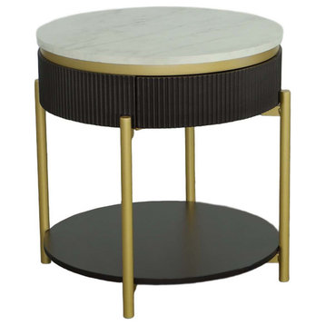 Deco District Round End Table, Black/Faux Marble/Gold