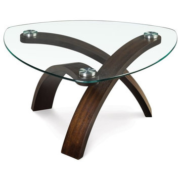Allure Pie Shaped Cocktail Table in Hazelnut with Glass Top