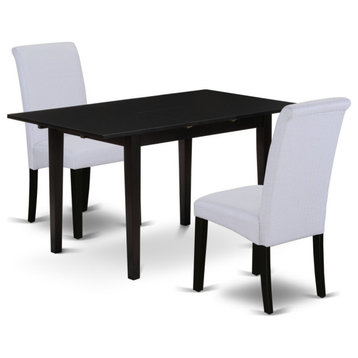 3-PieceKitchen Set, 2 Parson Chairs, Gray Upholstered Seat, Dining Table, Black