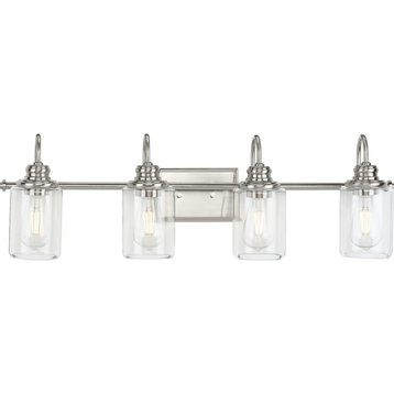 Aiken Collection Four-Light Brushed Nickel Clear Glass Bath Vanity Wall Light