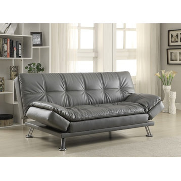Coaster Dilleston Contemporary Faux Leather Tufted Sleeper Sofa in Gray