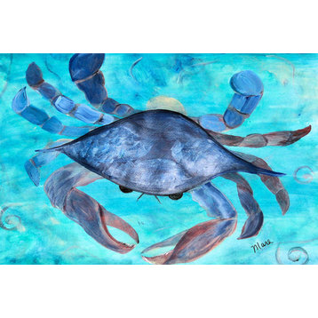 Blue crab coastal home chenille area rugs., 72w X 48h