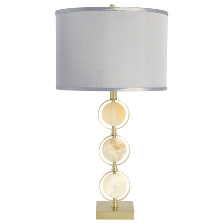 Marble/Metal Table Lamp With Natural Linen Shade, Natural and Gold