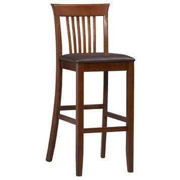 Linon Triena Wood Craftsman 31" Mission Back Faux Leather Bar Stool in Cherry