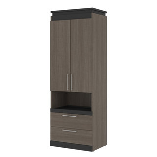 20W Narrow Storage Cabinet with Doors, Drawers and Pull-Out Shelf in Bark Gray & Graphite by Bestar