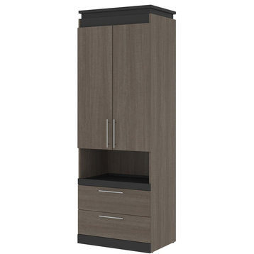 Bestar Orion 30" Storage Cabinet with Pull-Out Shelf in Bark Gray and Graphite
