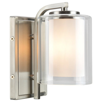 62101, 1-Light Metal Bathroom Vanity Wall Light Fixture, Satin Nickel