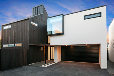 Contemporary two-storey townhouse exterior in Christchurch.