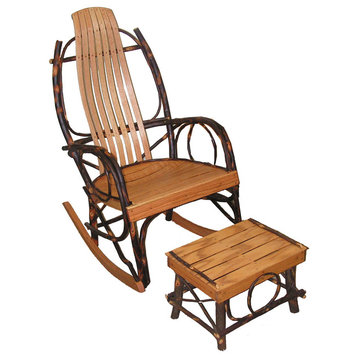 Amish Bentwood Rocker and Foot Stool, Hickory and Oak