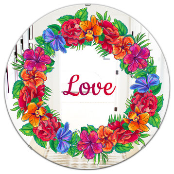 Designart Love And Flowers Cabin And Lodge Oval And Circle Wall Mirror, 32x32