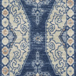 Momeni - Anatolia ANA-3 Machine Made Navy Runner 2'3"x7'6" - The pastel color palette of the Anatolia Collection presents the softer side of tribal style. Subdued shades of pink, baby blue and brown fill the field and ornamental rug borders with classical medallions and vine and dot motifs. Crafted in an innovative combination of natural wool and nylon threads, modern machining mimics ancestral weaving techniques to create a series of chic floor coverings that are superior in beauty and performance.