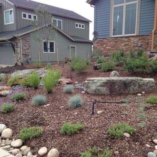 Großer Eklektischer Vorgarten mit Gartenweg, direkter Sonneneinstrahlung und Natursteinplatten in Denver