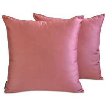 Pink Satin 12"x14" Lumbar Pillow Cover Set of 2 Solid - Dusty Pink Slub Satin