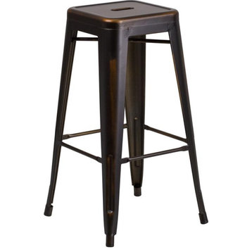 Flash Furniture 30" High Backless Distressed Copper Metal Indoor Barstool
