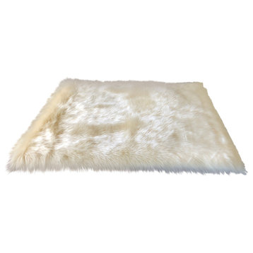 Super Soft Faux Sheepskin Silky Shag Rug, Cream, 3' Square