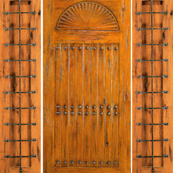 Exterior Prehung Door with Two Sidelights, Knotty Alder Carved - Front Doors