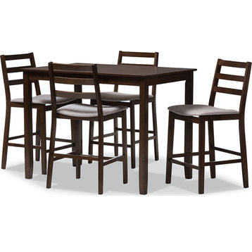 Nadine Bar Dining Set - Light Gray, Walnut Brown