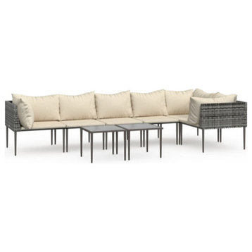vidaXL Patio Furniture Set 8 Piece Patio Set with Cushions Gray Poly Rattan
