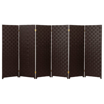 Indoor or Outdoor Room Divider, Woven Look Vinyl Screens, Dark Brown, 6 Panels