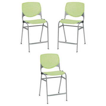 Home Square Plastic Counter Stool in Lime Green - Set of 3