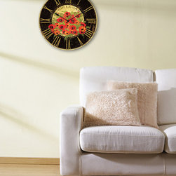 Le Jardin Red Poppy 24" Round Decorative Antique Designed Dial Clock - Wall Clocks