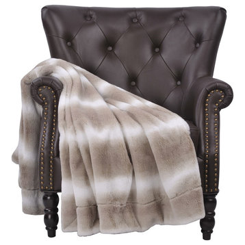 Beckie Stripe Faux Fur Throw Blanket With Micromink Back, Pure Cashmere, 50"x60"