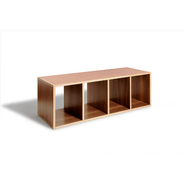 Stackable Modern Wood Shelf Cubes, Bench Boxes by  Offi, Walnut