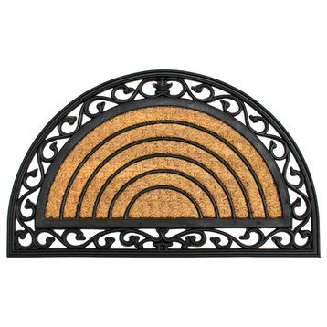 Black Moulded Rubber Coir Half-round Irongate Doormat, 18"x30"