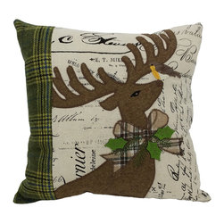 Xia Home Fashions - Reindeer With Applique Suede Collection Pillow With Polyester Filled, 14x14 - Decorative Pillows
