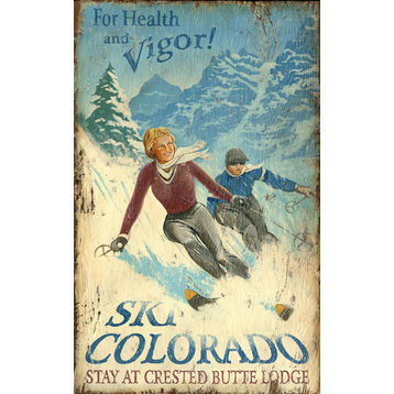 Ski Colorado Vintage Wooden Sign, 15"x26"