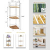 Corner Bathroom Organizer Storage Tower 3 Shelves Bamboo Metal, Bamboo/Chrome