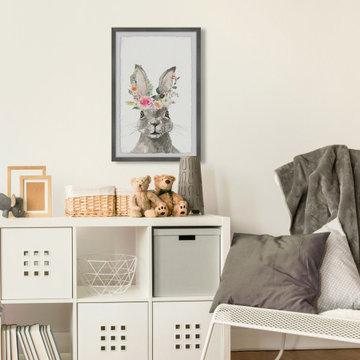"Floral Crowned Hare" Framed Painting Print