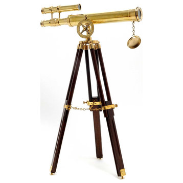 HomeRoots Vintage Look Brass Double Barrel Harbor Telescope